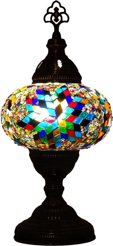 Turkse mozaïeklamp - tafellamp 33 cm - 1 stuk - multicolour met handgemaakt glas