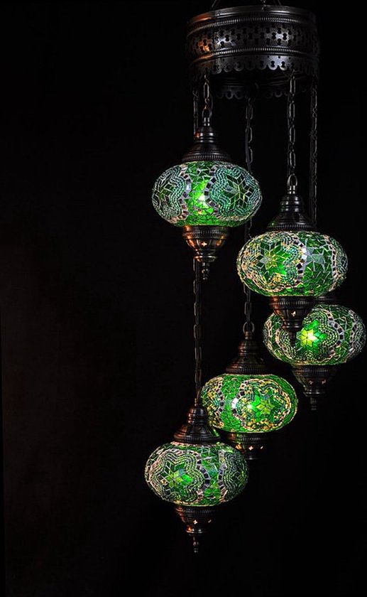 Hanglamp De Max - Turkse - Mozaïek - Groen - 5 Bollen