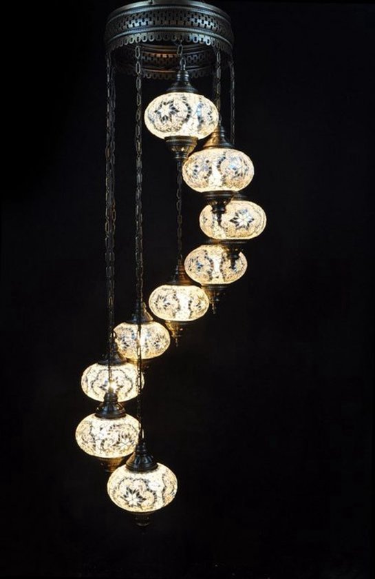 Hanglamp De Max - Oosterse - Mozaïek - Wit - 9 Bollen