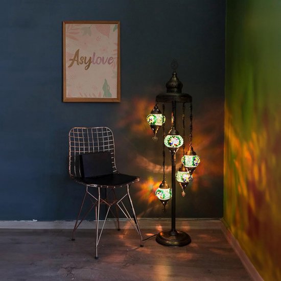 Staande Lamp De Max - Turkse - Mozaïek - Groen - 5 Bollen