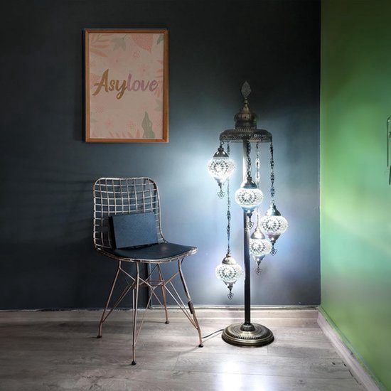 Staande Lamp De Max - Turkse - Mozaïek - Wit - 5 Bollen