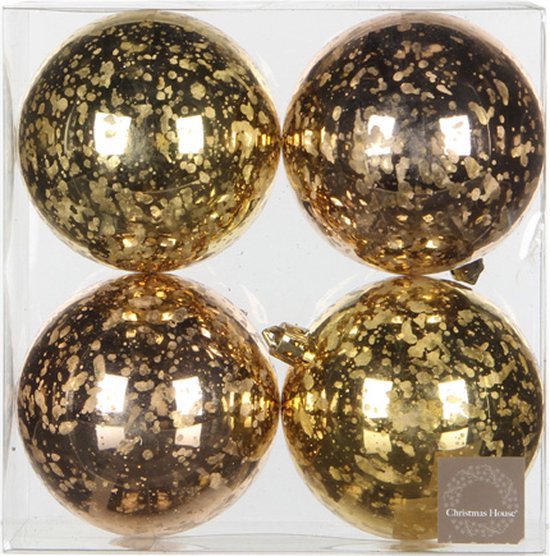 Kerstbal De Max - Set van 4 Stuks - Kunststof - Goud - 8cm