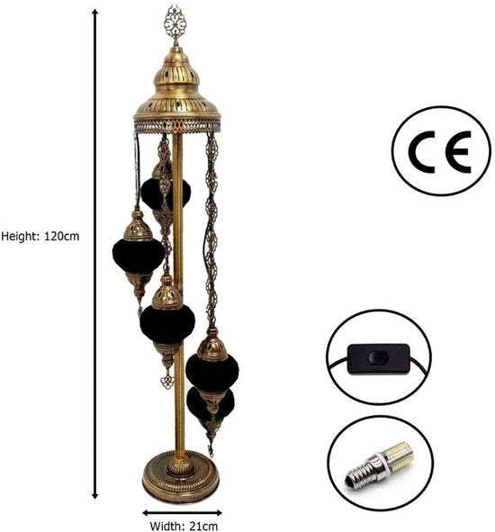 Staande Lamp De Max - Turkse - Mozaïek - Blauw - 5 Bollen
