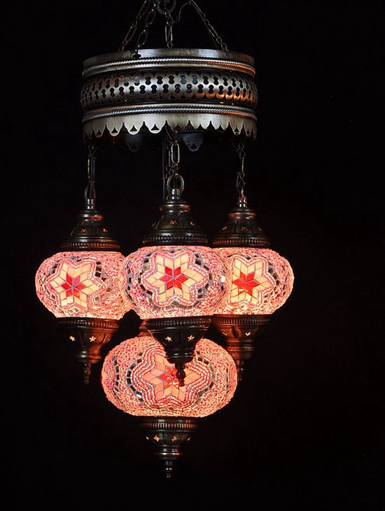Hanglamp De Max - Turkse - Glas - Roze - 4 Bollen