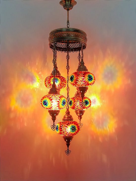 Hanglamp De Max - Turkse - Glas - Multicolour - 5 Bollen