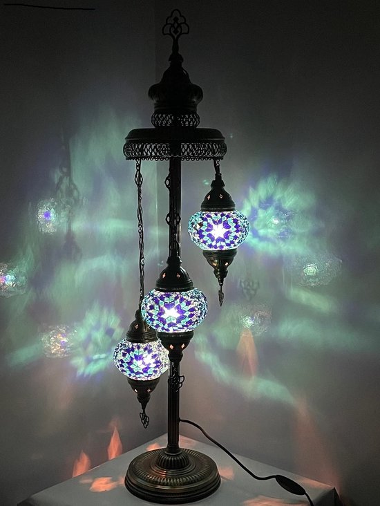 Staande Lamp Merkloos - Turkse - Mozaïek - Blauw - 3 Bollen