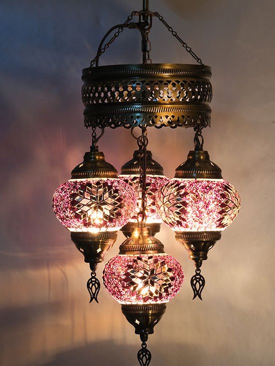 Hanglamp Merkloos - Turkse - Mozaiek - Roze - 4 Bollen