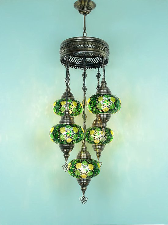 Hanglamp De Max - Turkse - Glas - Groen - 5 Bollen