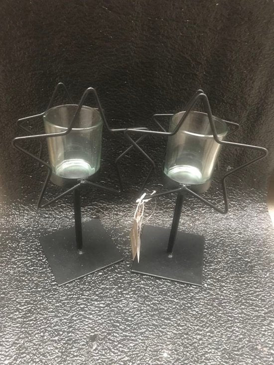 Waxinelichtjeshouder De Max - Metaal - Zwart - 20cm