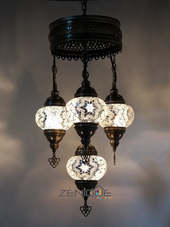 Hanglamp De Max - Turkse - Mozaïek - Wit - 4 Bollen