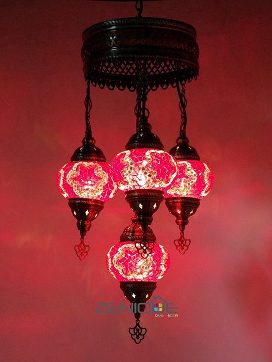 Hanglamp De Max - Turkse - Mozaïek - Rood - 4 Bollen