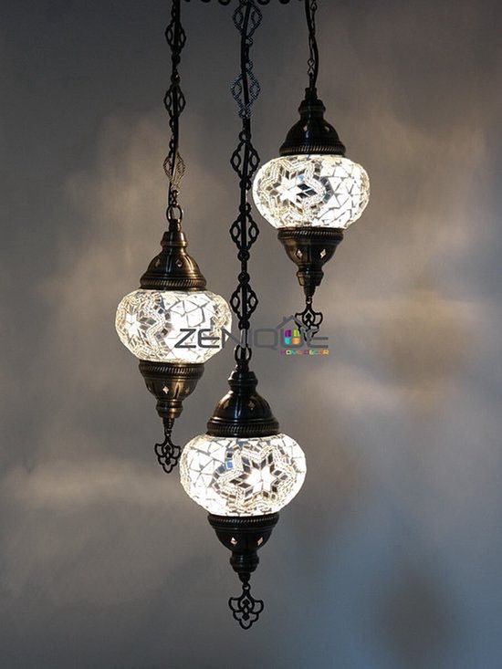 Hanglamp De Max - Turkse - Mozaïek - Wit - 3 Bollen