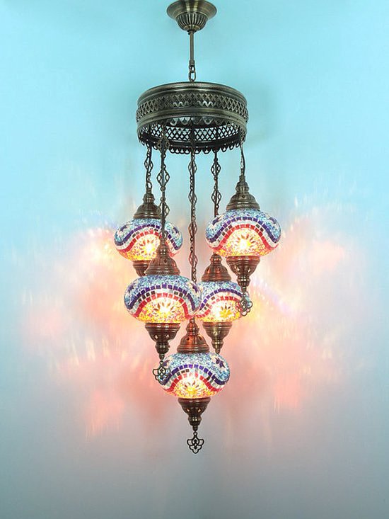 Hanglamp De Max - Turkse - Glas - Blauw - 5 Bollen