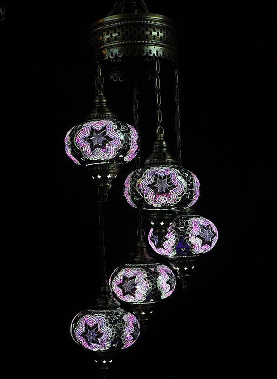 Hanglamp De Max - Turkse - Mozaïek - Paars - 5 Bollen