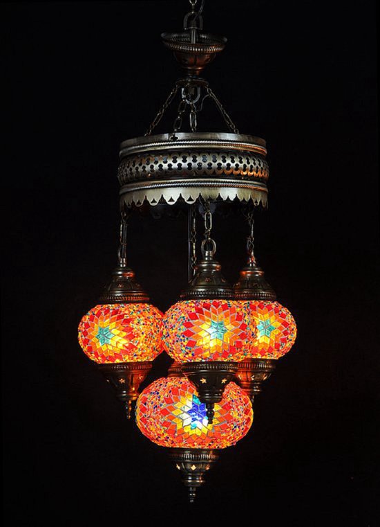 Hanglamp De Max - Turkse - Glas - Multicolour - 4 Bollen