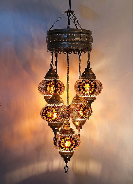 Hanglamp De Max - Turkse - Glas - Bruin - 5 Bollen