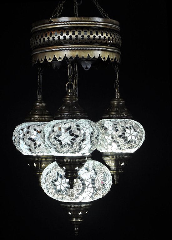 Kroonluchter De Max - Turkse - Glas - Wit - 4 Bollen