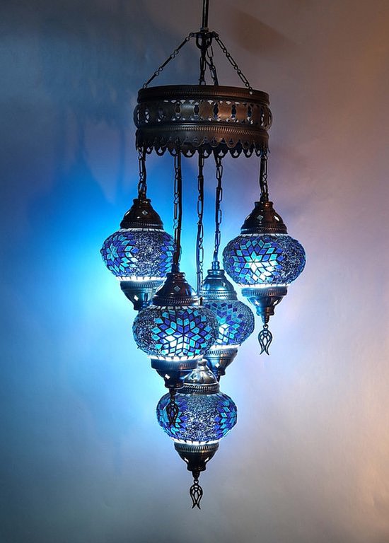 Hanglamp De Max - Turkse - Glas - Blauw - 5 Bollen