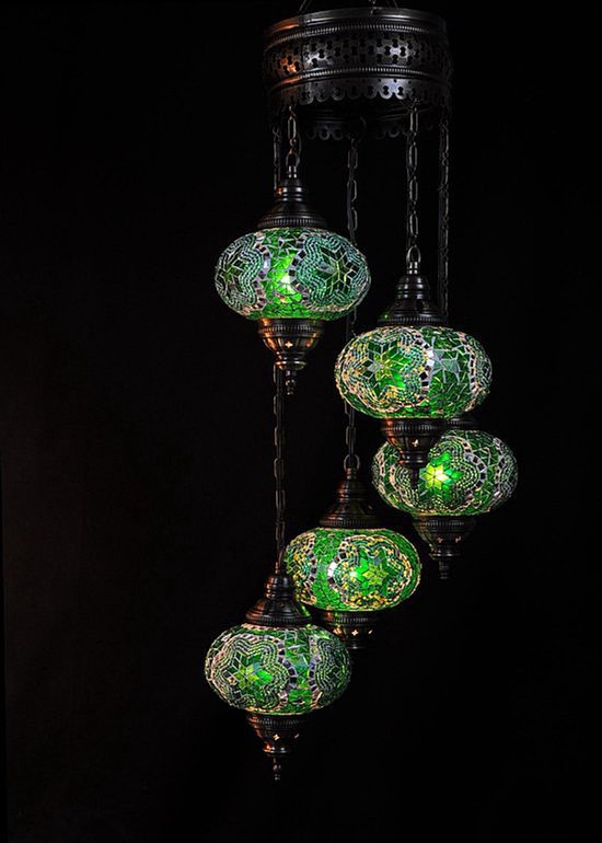 Hanglamp De Max - Turkse - Mozaïek - Groen - 5 Bollen