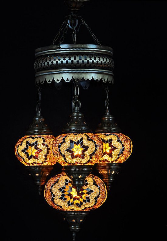 Hanglamp De Max - Turkse - Glas - Bruin - 4 Bollen