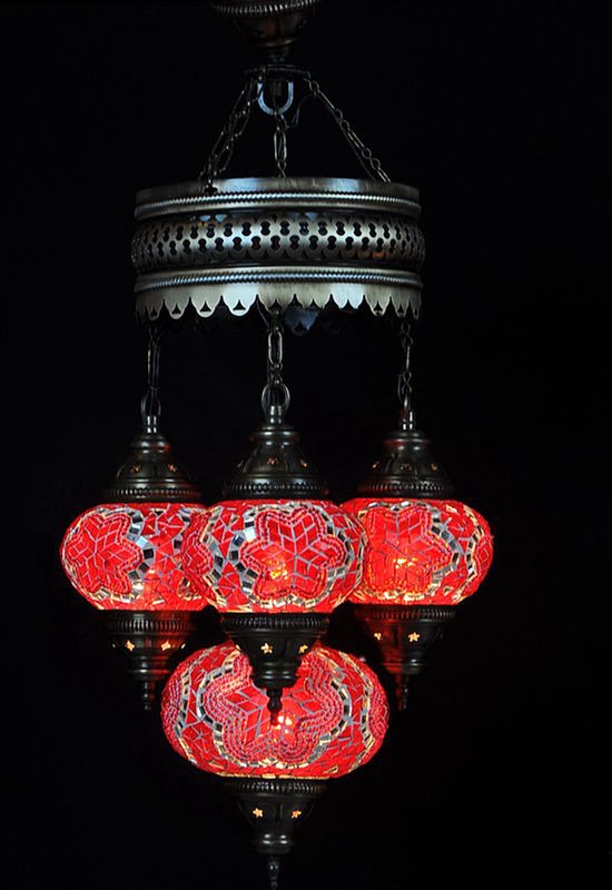 Hanglamp De Max - Turkse - Glas - Rood - 4 Bollen