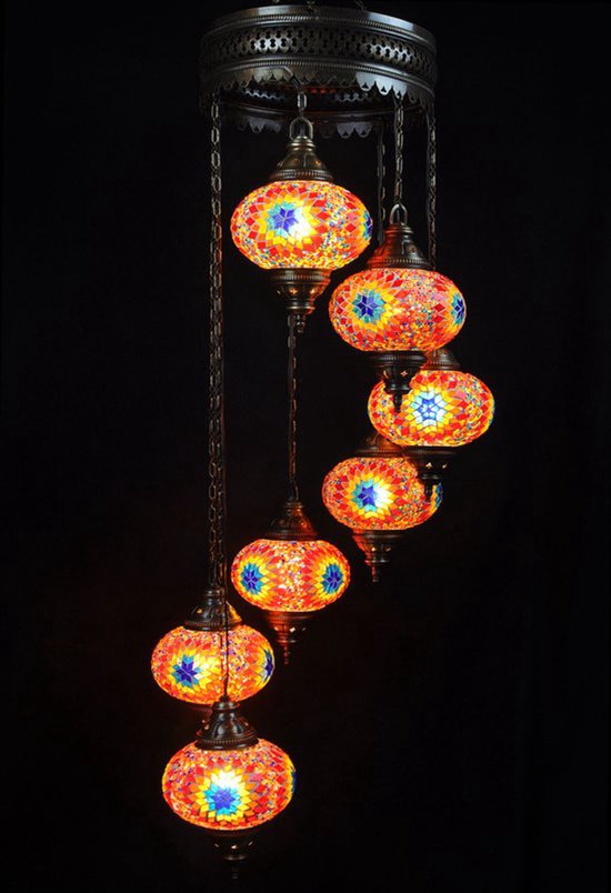 Kroonluchter De Max - Oosterse - Glas - Multicolour - 7 Bollen