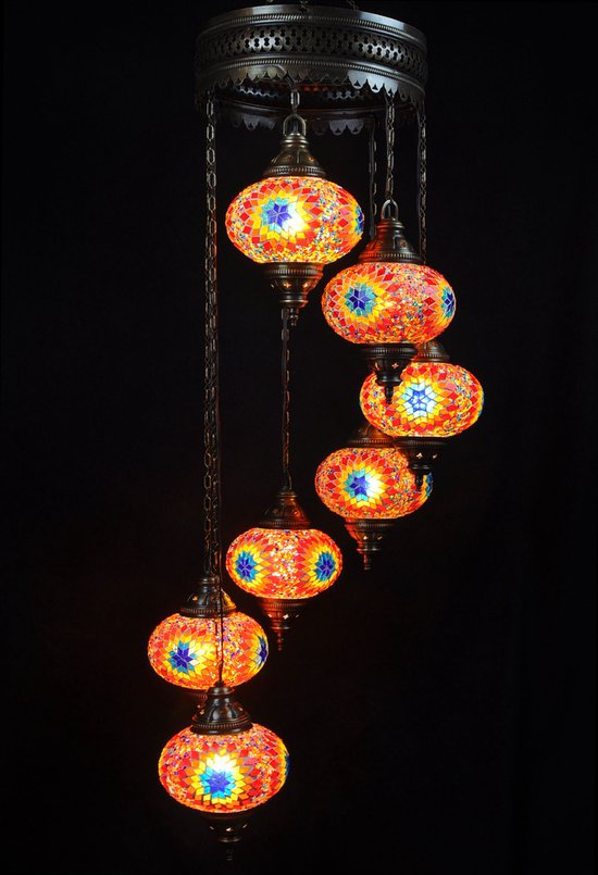 Kroonluchter Merkloos - Oosterse - Glas - Multicolour - 7 Bollen