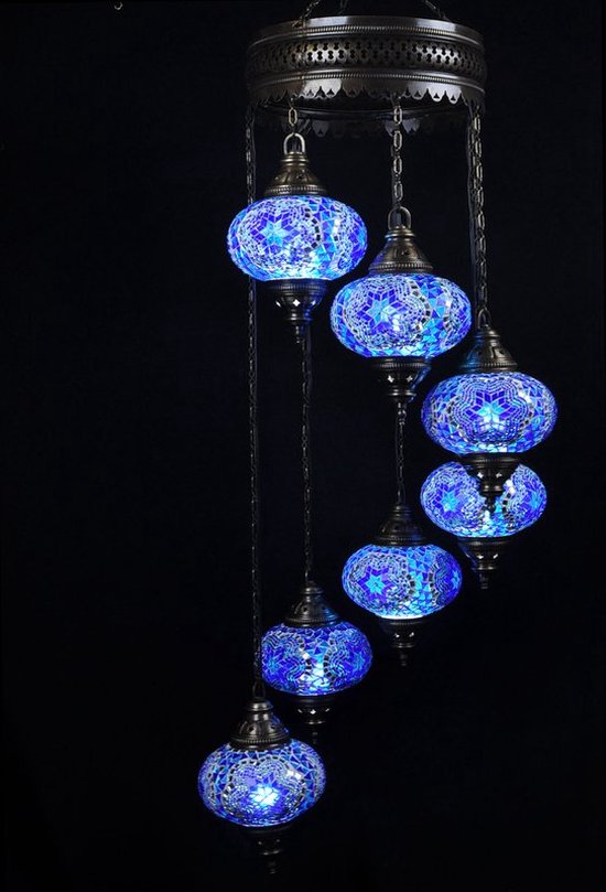 Hanglamp Merkloos - Turkse - Glas - Blauw - 7 Bollen