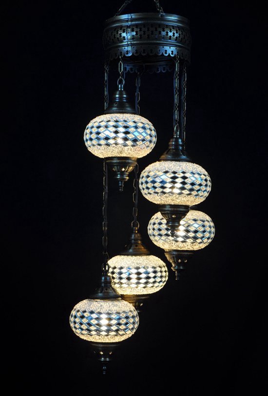 Hanglamp De Max - Turkse - Mozaïek - Wit - 5 Bollen
