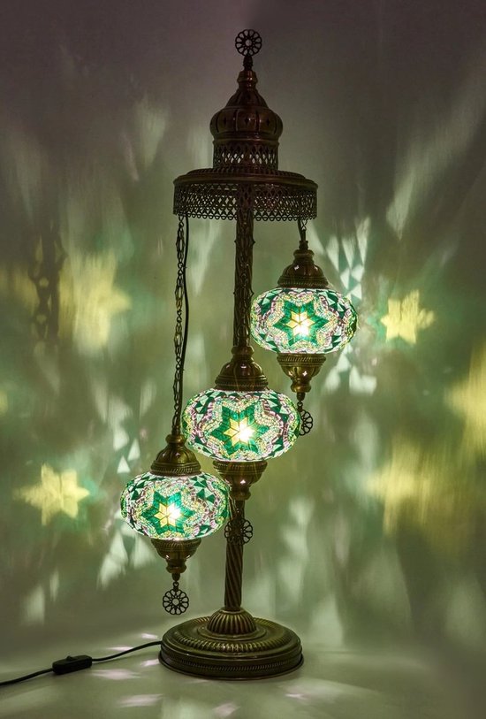 Staande Lamp Merkloos - Turkse - Mozaïek - Groen - 3 Bollen