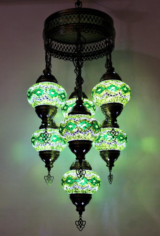 Hanglamp Merkloos - Turkse - Glas - Groen - 7 Bollen