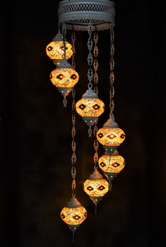 Hanglamp Halay - Oosterse - Glas - Wit - 7 Bollen