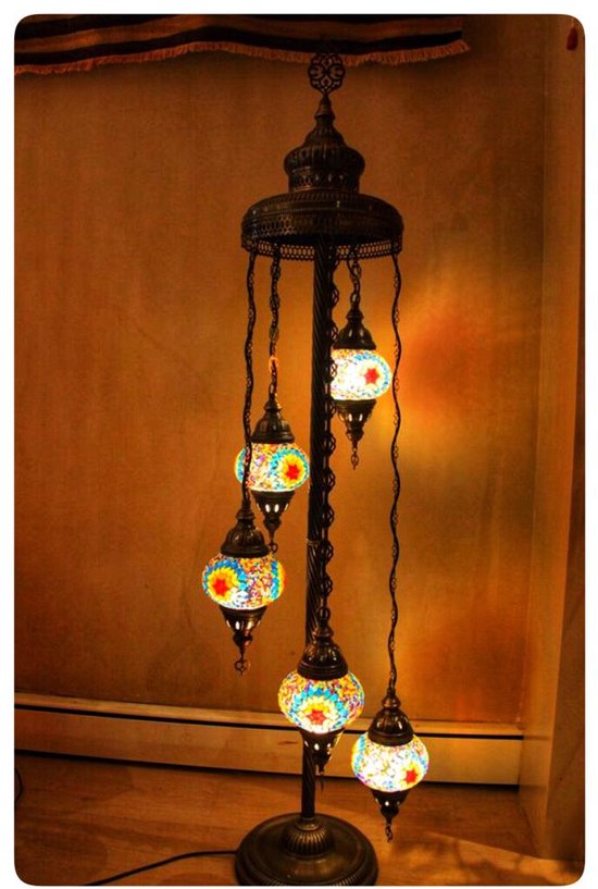 Staande Lamp Halay - Turkse - Glas - Multicolour - 5 Bollen