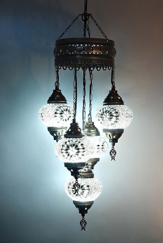 Hanglamp De Max - Turkse - Glas - Wit - 5 Bollen