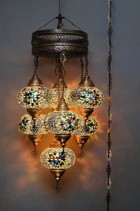 Hanglamp Merkloos - Turkse - Glas - Multicolour - 7 Bollen