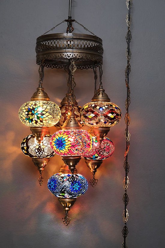 Hanglamp Merkloos - Turkse - Glas - Multicolour - 7 Bollen
