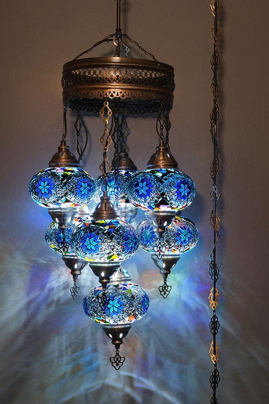 Hanglamp Merkloos - Turkse - Glas - Blauw - 7 Bollen