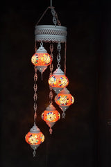 Hanglamp Halay - Turkse - Glas - Blauw - 5 Bollen