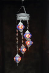 Hanglamp Halay - Turkse - Glas - Blauw - 5 Bollen
