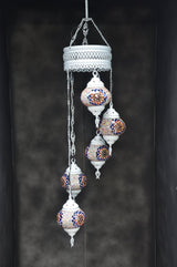 Hanglamp Halay - Turkse - Glas - Blauw - 5 Bollen
