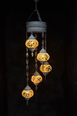 Hanglamp Halay - Turkse - Glas - Blauw - 5 Bollen