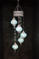 Hanglamp Halay - Turkse - Glas - Blauw - 5 Bollen