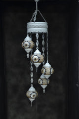 Hanglamp Halay - Turkse - Glas - Blauw - 5 Bollen