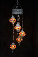 Hanglamp Halay - Turkse - Glas - Blauw - 5 Bollen