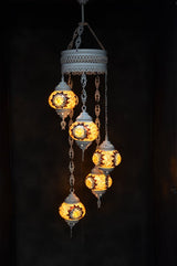 Hanglamp Halay - Turkse - Glas - Blauw - 5 Bollen
