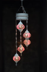 Hanglamp Halay - Turkse - Glas - Blauw - 5 Bollen