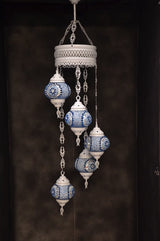 Hanglamp Halay - Turkse - Glas - Blauw - 5 Bollen