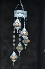 Hanglamp Halay - Turkse - Glas - Blauw - 5 Bollen