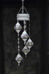 Hanglamp Halay - Turkse - Glas - Blauw - 5 Bollen