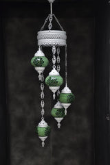 Hanglamp Halay - Turkse - Glas - Blauw - 5 Bollen